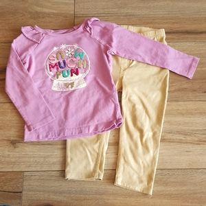 24M Garanimals Gold Leggings & 2T Carter's Long Sleeve Shirt "Snow Much Fun"
